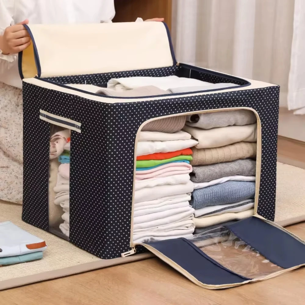 Foldable Quilt Storage Box With Visual Window Clothes Closet Organizer Bin Large Oxford Wardrobe Clothes Organizer Storage Boxes
