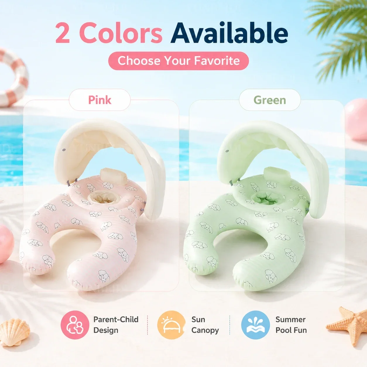 Mother and Child Swimming Ring with Shade Tent Double Seat Inflatable Baby Swimming Ring Family Pool Special PVC Material view 6