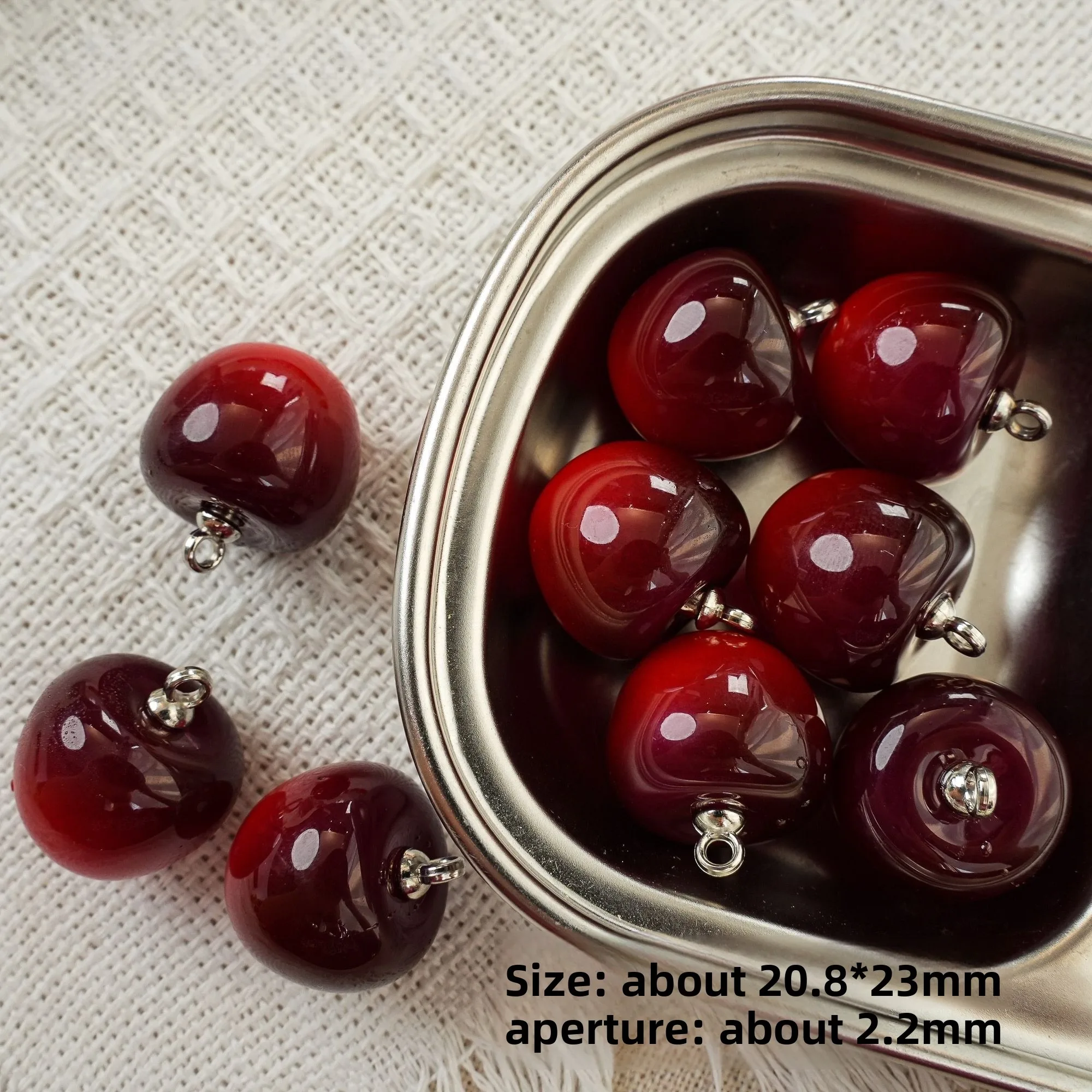 

5Pcs Lovely Cherry Fruit Charms Heart Shape Pendant DIY Craft Supplies for Jewelry Making Keychain Accessories Cabochon