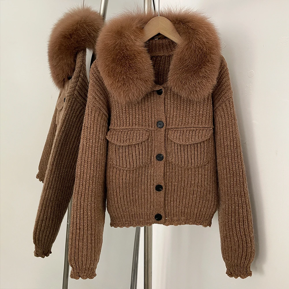 Pulôveres de pele de realidade camisola feminina tendências 2025 cardigan femmes blusa outono novas roupas femininas roupas de inverno