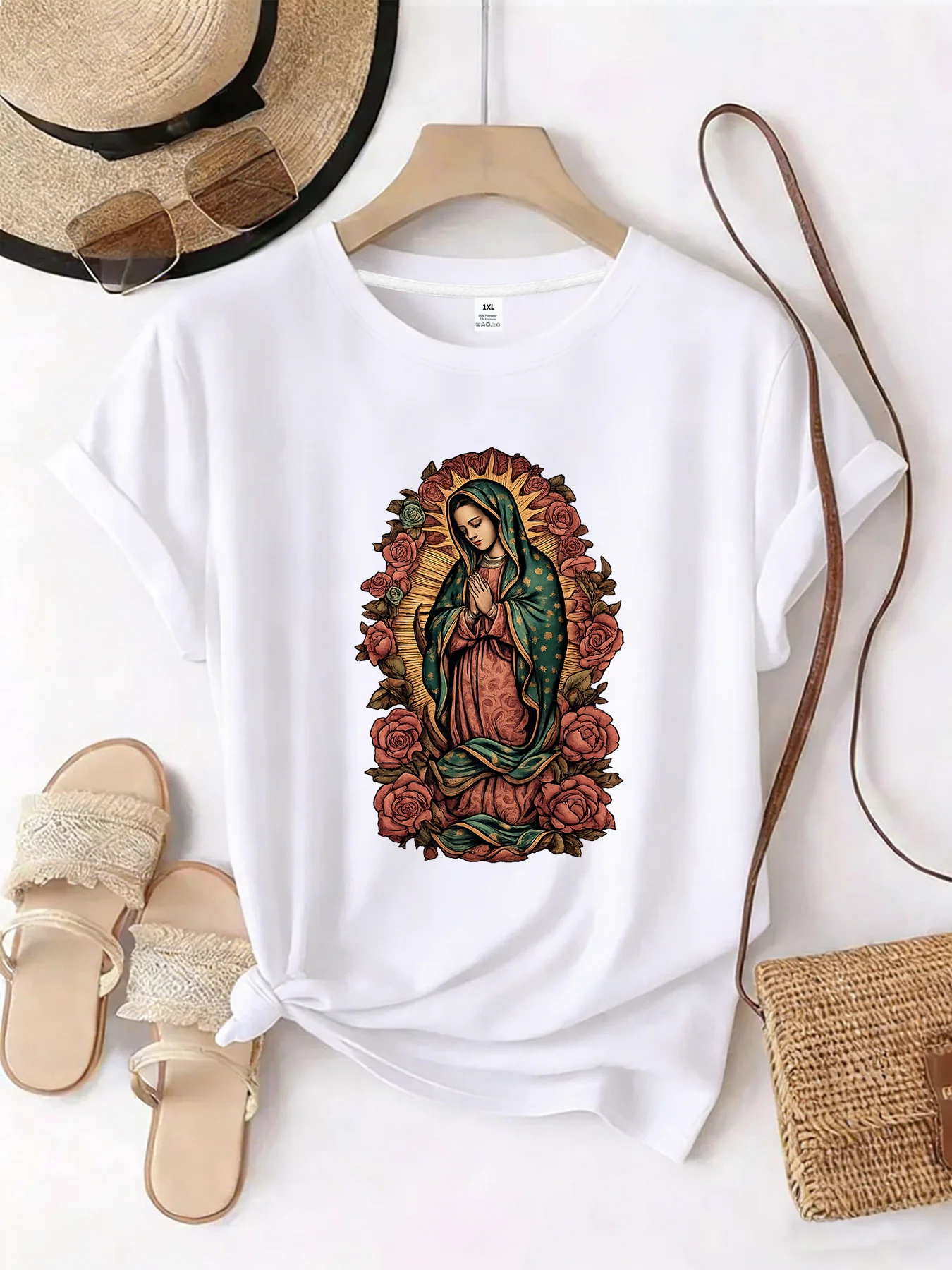 

【WZM101513】Portrait print plus size women's round neck summer casual short sleeved street fashion versatile plus size T-shirt