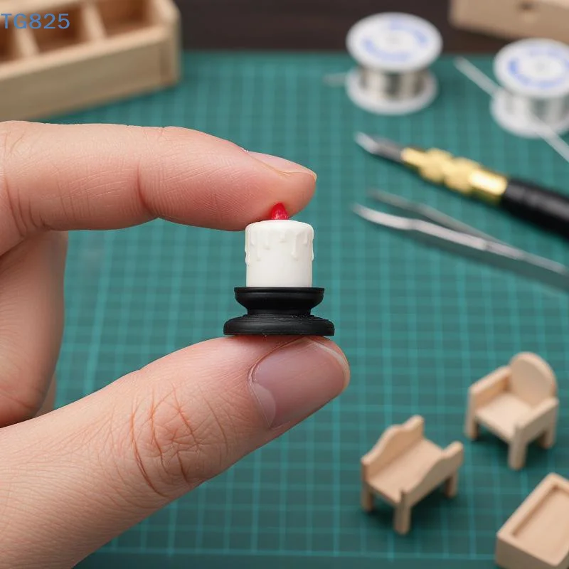 【AN】2Pcs/set 1:12 Scale Miniature White Candles With Tray Dollhouse Ornaments Home Decor Christmas Scene Decoration