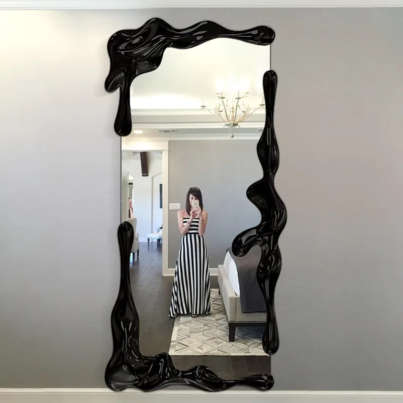 Full-length mirror Special-shaped floor-to-ceiling full-body mirror French minimalist fitting mirror Creative clothing store Art