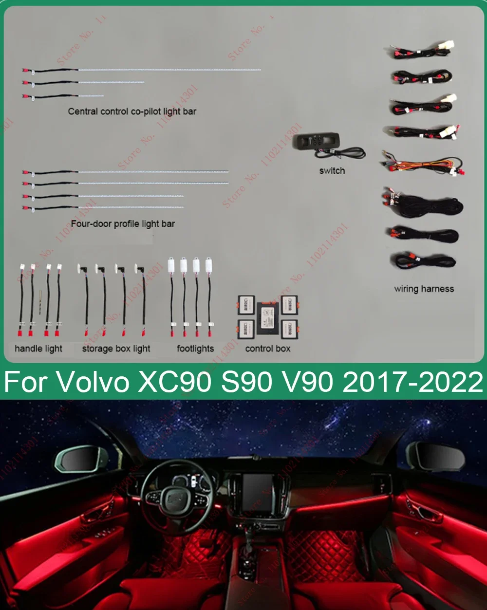 64 Colors Set For Volvo S90 XC90 V90 17-22 Button App mmi Control Decorative Ambient Light LED Atmosphere Lamp illuminated Strip