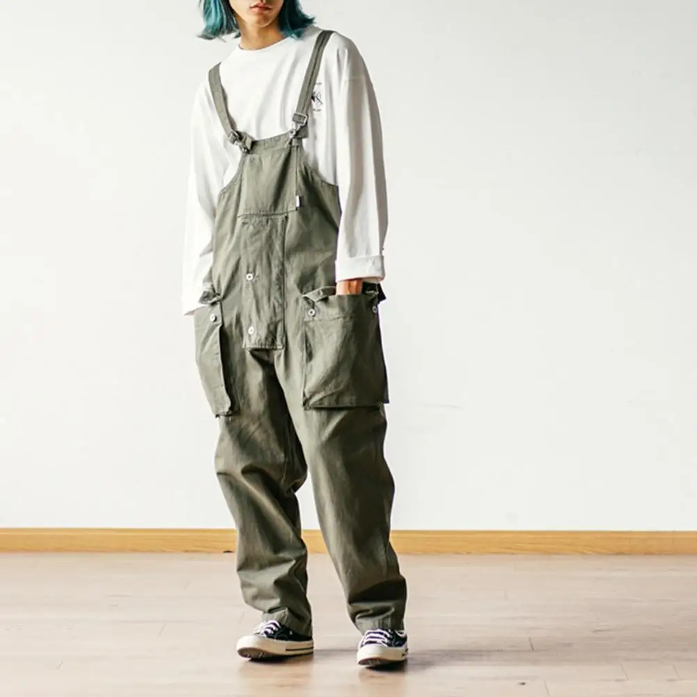 Stylish Men Pants Loose Baggy Pure Color Coveralls  Oversized Men Jumpsuit Summer Clothes