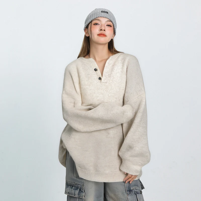 

Women's Wool Knitted V-Neck Elegant Sweater Office Casual Minimalist Top Y2K Coquette Pullover Sweaters Women Autumn Streetwear