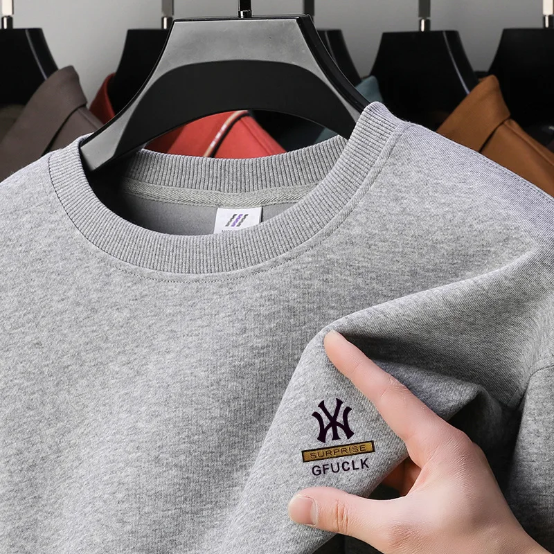 

New brand men's pure cotton sportswear, warm and comfortable for autumn and winter, round neck youth Korean version long sleeved