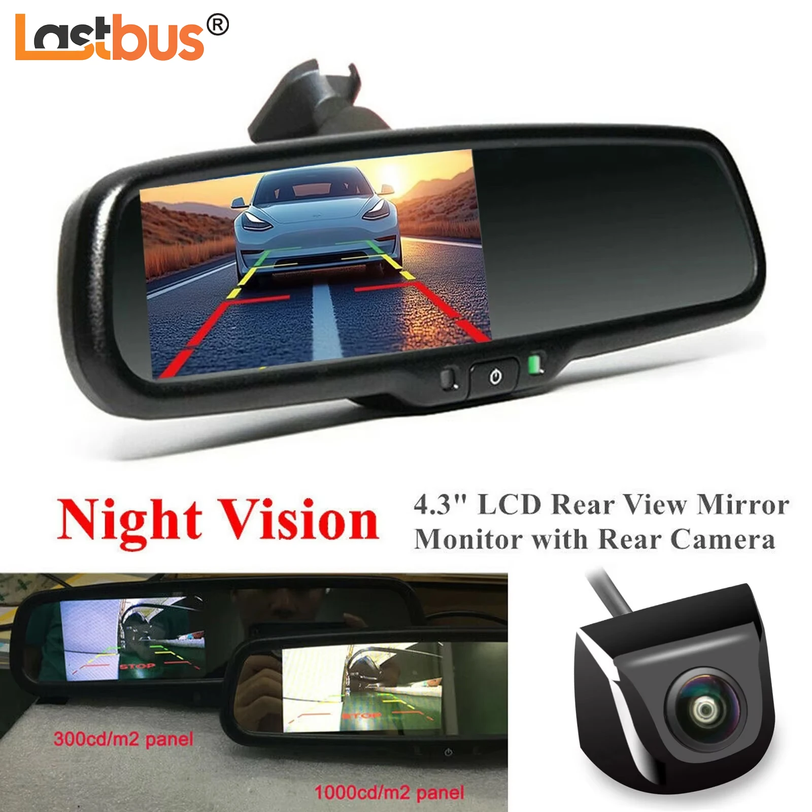 

Lastbus Car Rear View 4.3" LCD OEM Mirror Monitor with Backup Camera Parking Reverse Kit