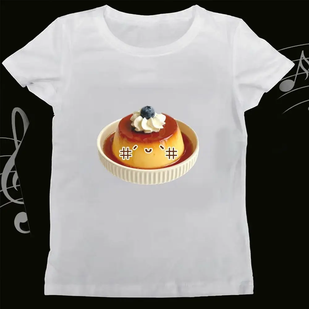 Delicious Pudding Graphic T-Shirt Women Summer Short Sleeve Dessert Print Vintage Top Female Kawaii Aesthetic Casual Fashion Tee