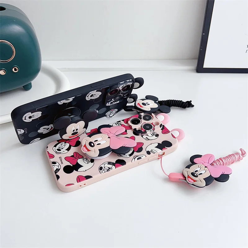 ثلاثية الأبعاد آذان الكرتون ميني ميكي لعبة حامل هاتف حقيبة لهاتف سامسونج غالاكسي S20 S21 S22 S23 S24 FE S25 زائد الترا مع غطاء الحبل