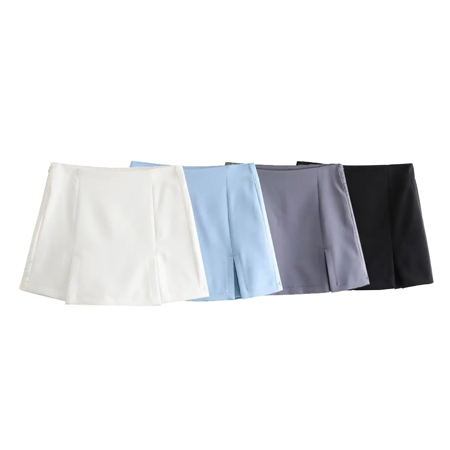 

TRAFZA Summer Female Solid Flip Decoration Satin Texture Split Decorate Culottes New High Waist Side Zipper Mini Skirt Mujer