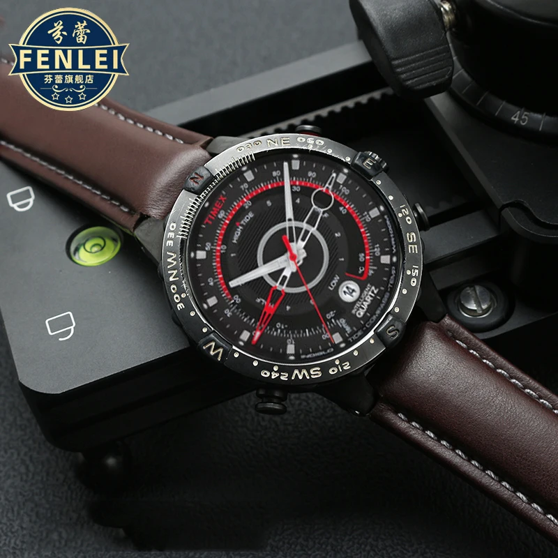 حزام ساعة رجالي من جلد البقر ، سوار تيميكس تايد ، T2N739 ، T2N720 ، سلسلة T2N721 ، عالية الجودة ، 24x16mm