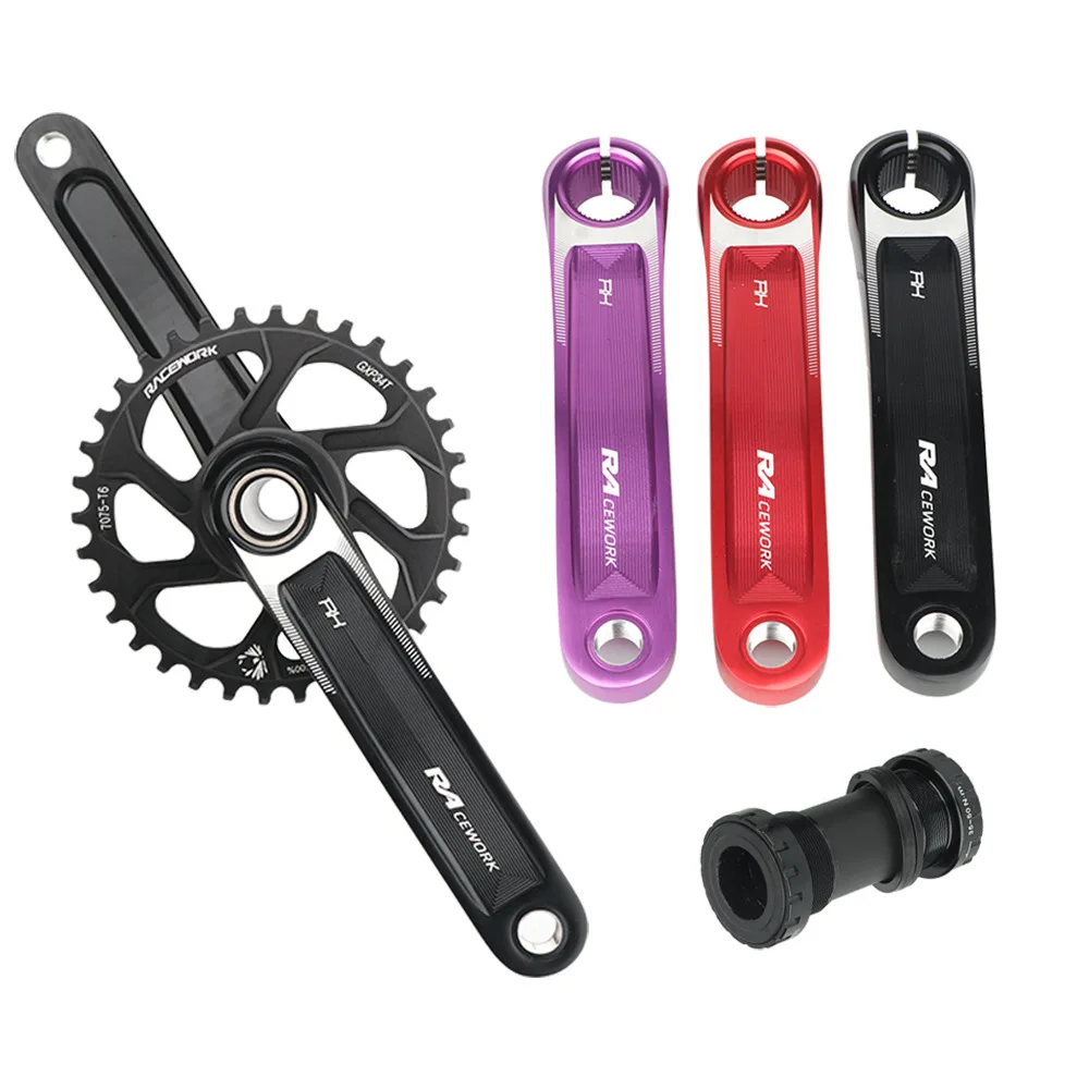 RACEWORK Bike Crankset 170mm Aluminum Alloy Crank 3mm Offset 32T/34T/36T/38T Single Chainring Road MTB Bicycle Crankset