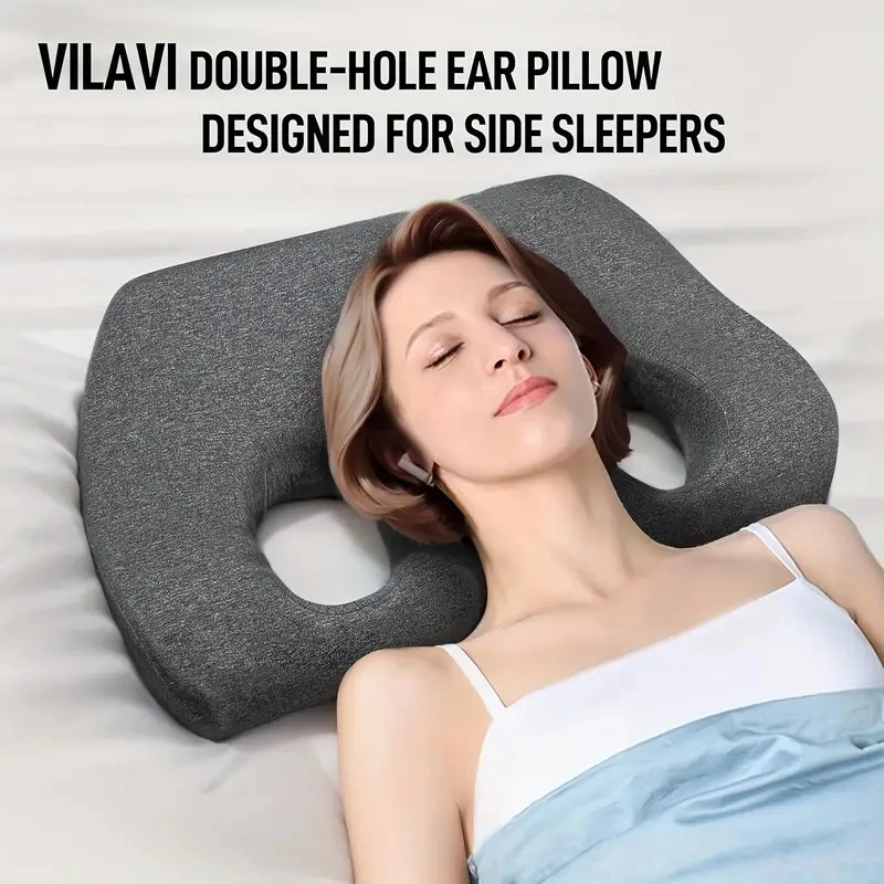 Ergonomic Noise-proof Headset Hole Pillow Memory Foam Pillow Release Ears Pain Pillow with Hole forSide Sleeper