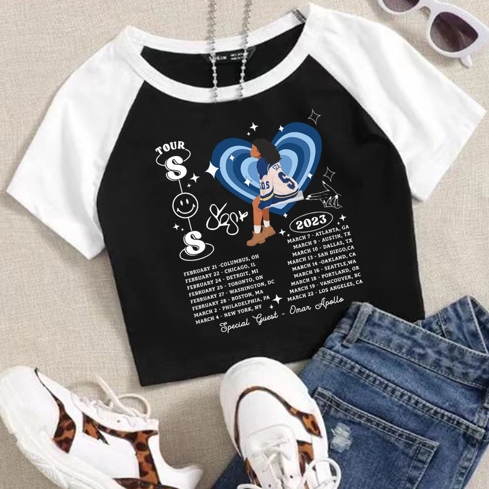 

Sza Sos Woman's Crop T-Shirt Girls Fashion O-Neck Short Sleeves Shirts Music Fans Gift