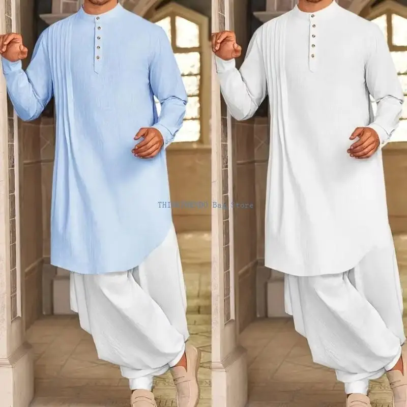 

340D Retro Simple Muslims Dress Caftan Robe Long Sleeve Jubba Thobe Casual Button Down Long Sleeves Tunics Abaya Gift
