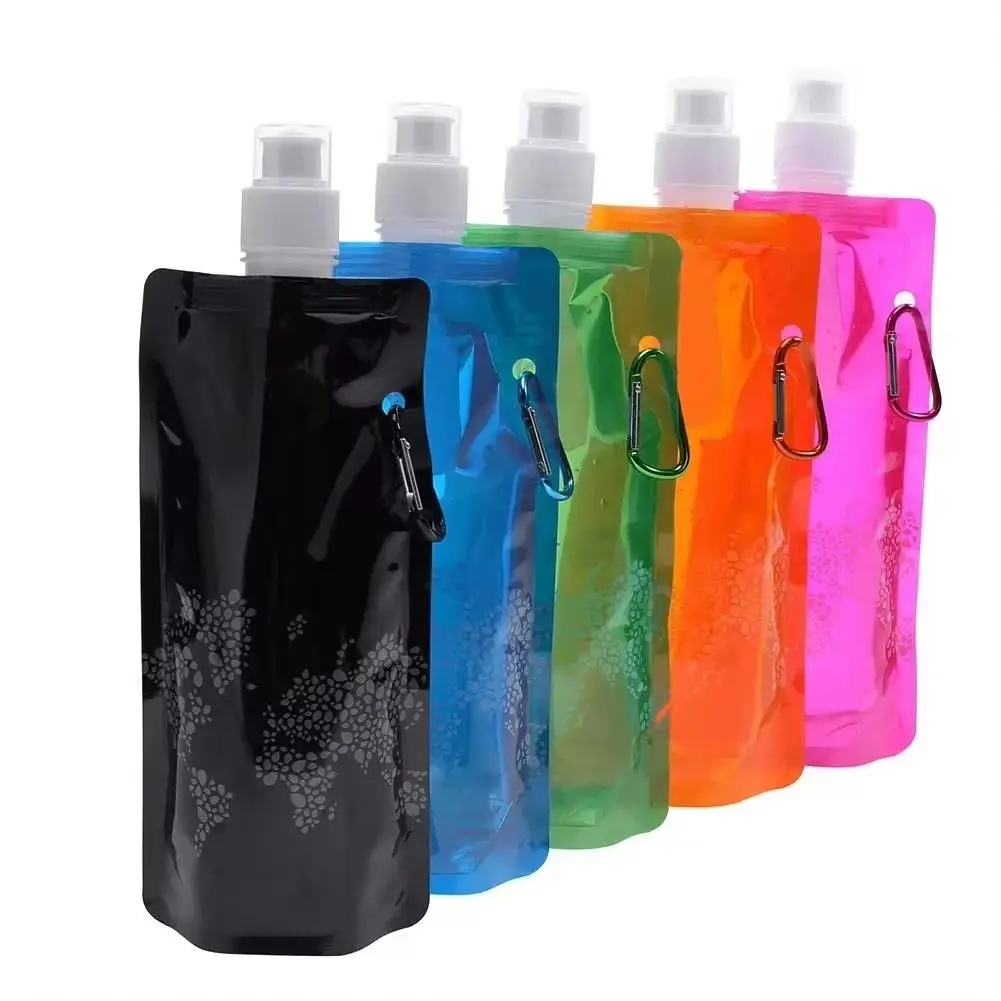 Garrafa de água dobrável de silicone ultraleve portátil de 500ml, bolsa de água para esportes ao ar livre, suprimentos para caminhadas e camping, bolsa de garrafa flexível.