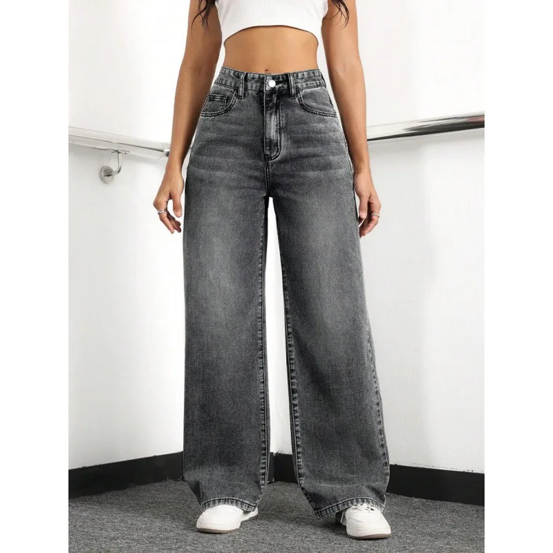 

Washed Wide Leg Jeans Women's Fashionable Casual Blue Denim Pants High Waist Trousers Spring Summer Autumn Seasonal Wear