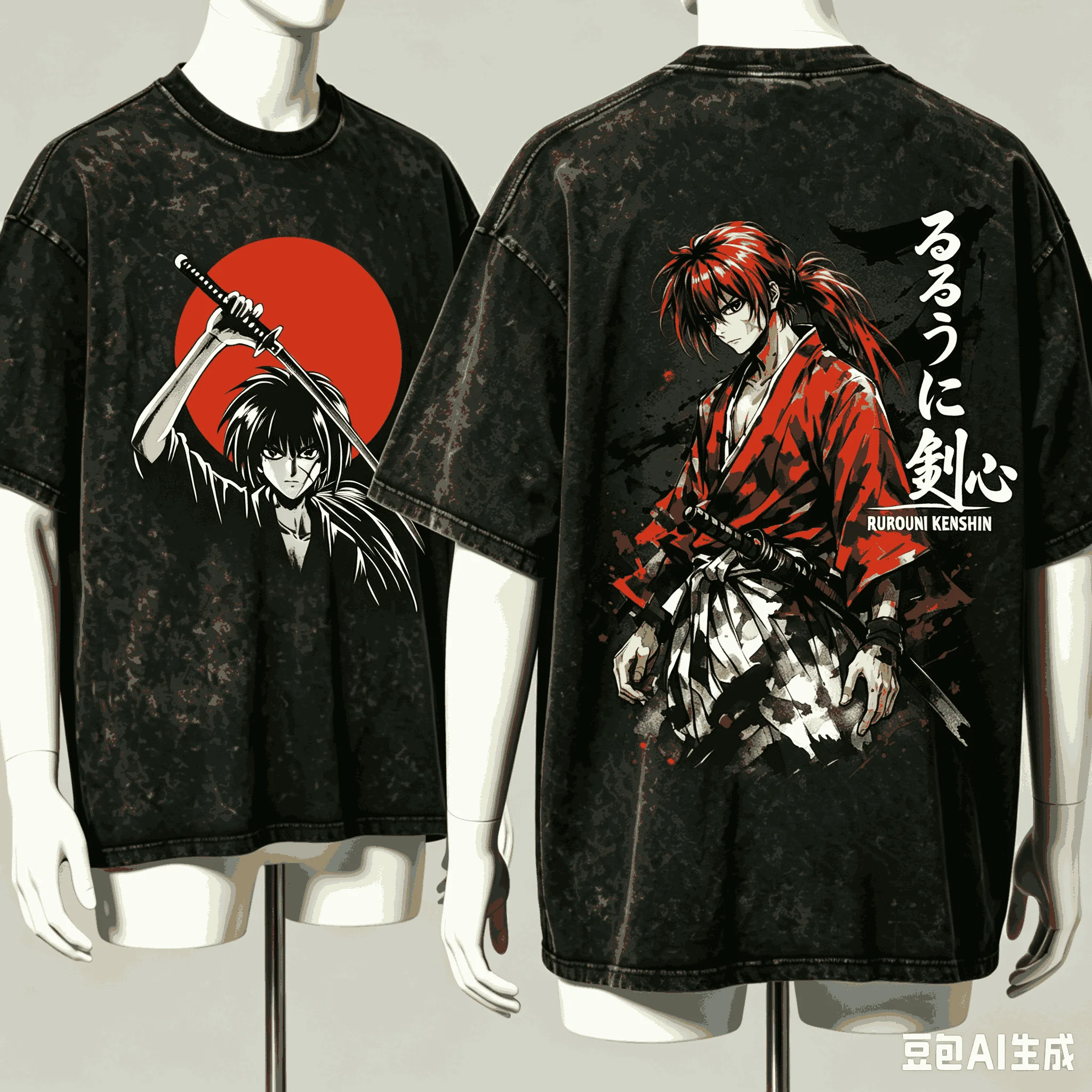 Rurouni Kenshin Washed T-shirt Anime Lover Harajuku New Model Oversized Vintage Loose Streetwear Classic Unisex high quality tee