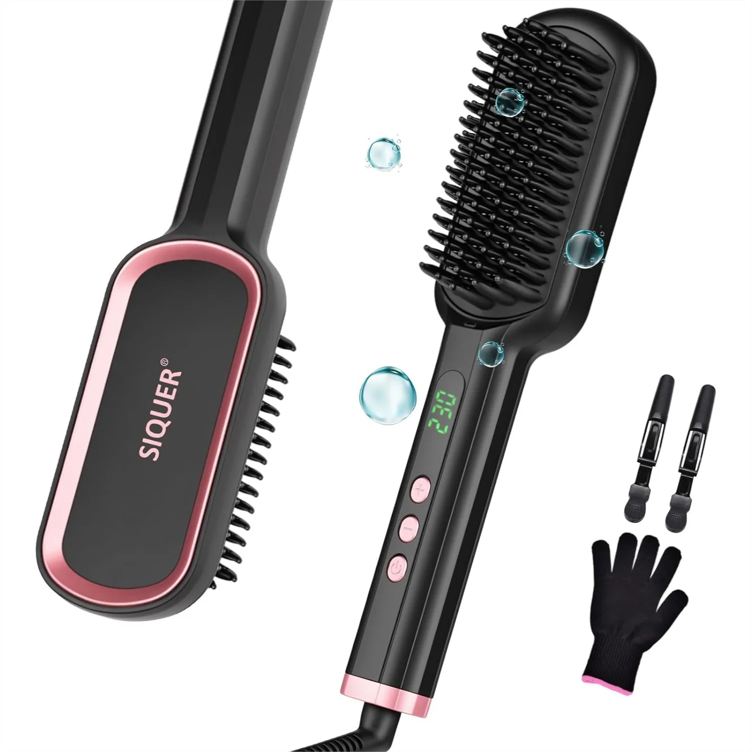 

Hair Straightener Brush, Ionic Straightening Brush with 13 Temps LCD Display 45s Fast Heating 60mins Auto-Off Anti-Scald Ceramic