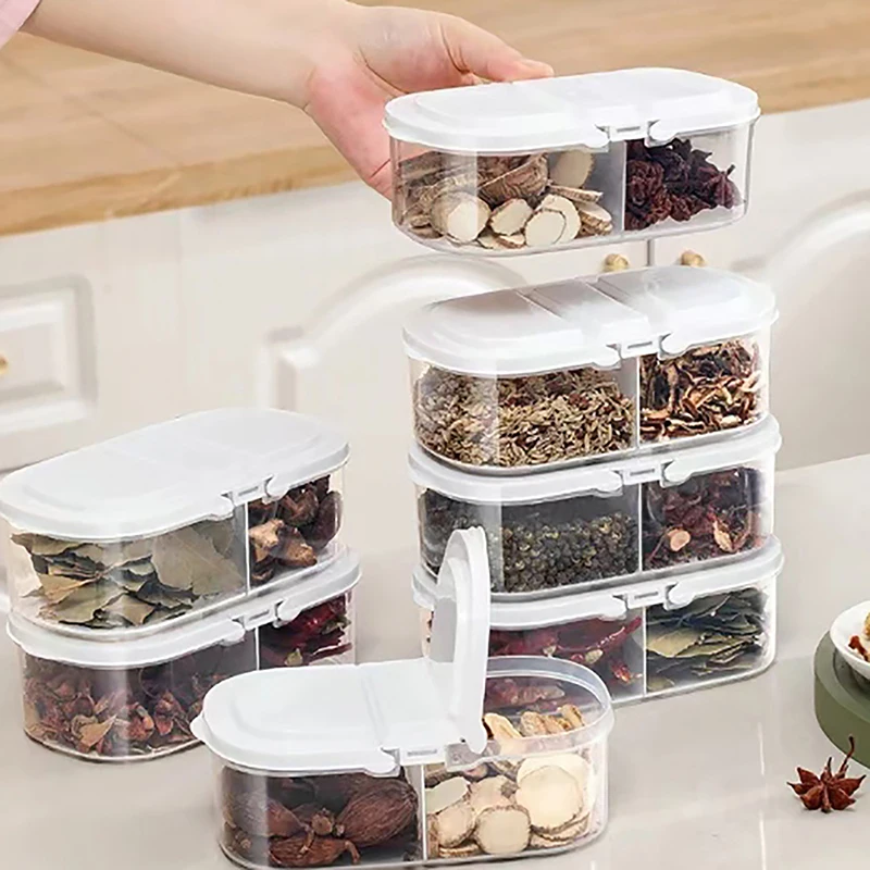 

Double Compartment With Lid Food Dried Fruit Sealing Jar Multifunctional Kitchen Refrigerator Plastic Storage Jar