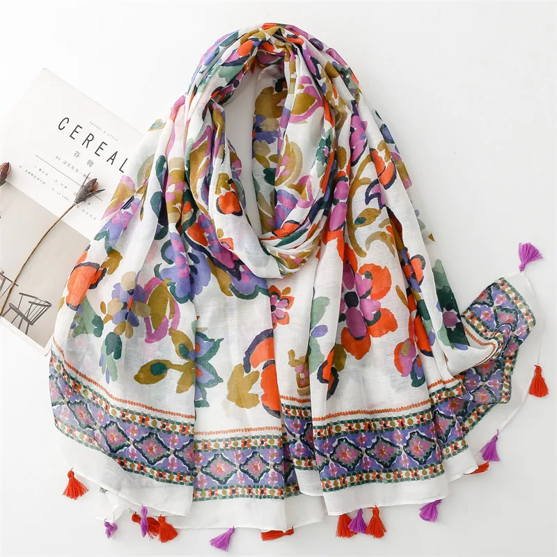 KYQIAO Luxury Brand Woman Scarf Bohemian Design Long Floral Head Scarfs Women Muslim Hijabs Winter Women's Shawls