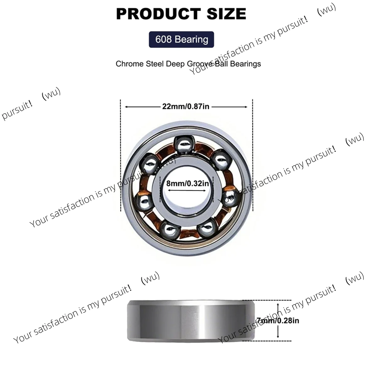 100 Pcs 608 Ball Bearings -High Precision Rating Spinner Bearing Miniature Deep Groove Ball Bearings (8mm X 22mm X 7mm)