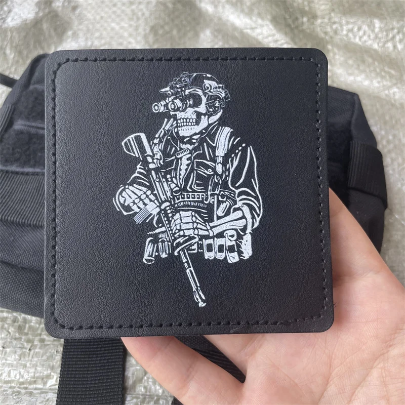 Skeleton Soldier with Gun Tactical Patches Leather Hook & Loop Military 