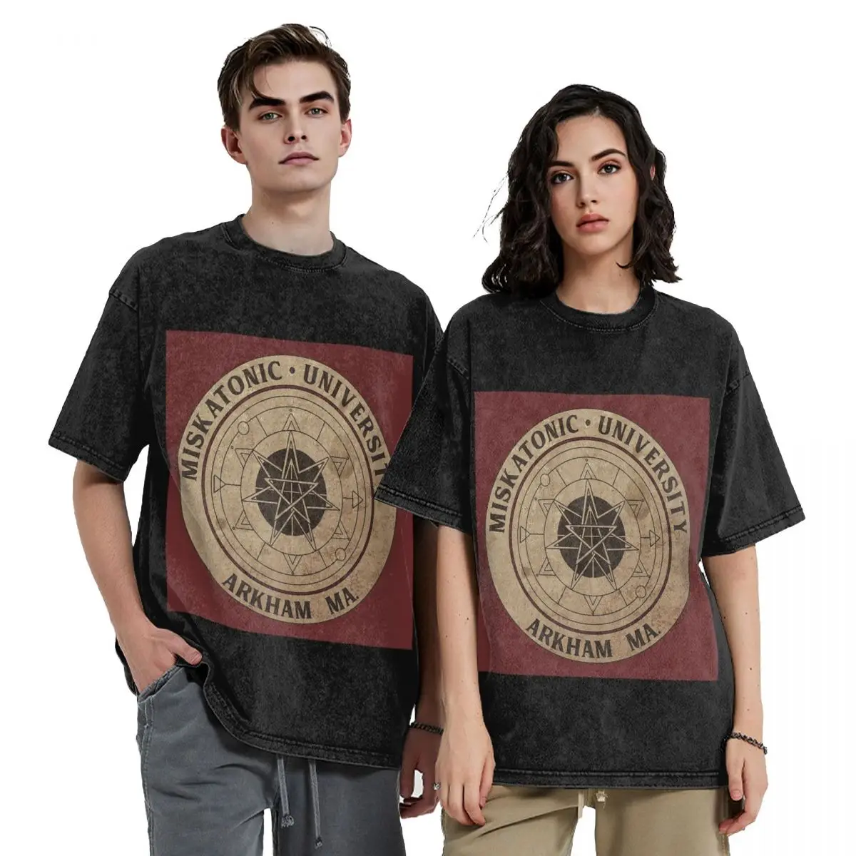 Miskatonic University Hip Hop Short Sleeve T-Shirts Washed Tops Tees Streetwear T Shirt Harajuku for Men woman