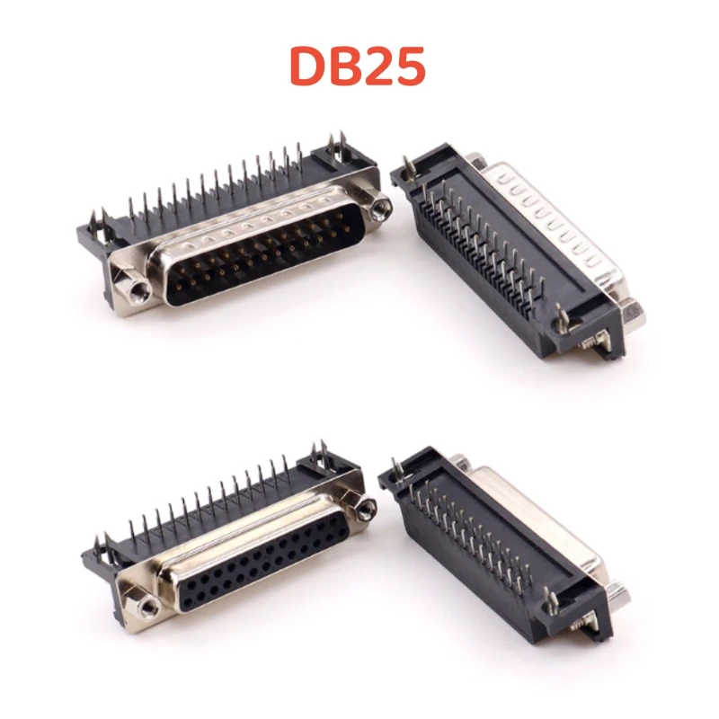 2PCS DB25 Female Male PCB Mount D-Sub 25 pin PCB Connector RS232 Connector 90-degree bent needle DR25 New Hot