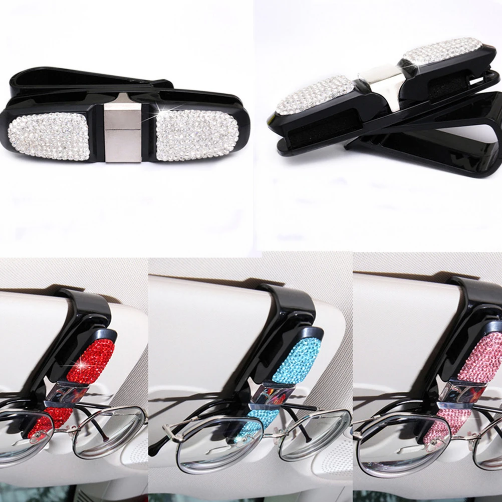 

Car Glasses Holder White Rhinestone Sunglasses Clips Durable Clip for Car Visor Rotating Glasses Rack Sunglasses Clips