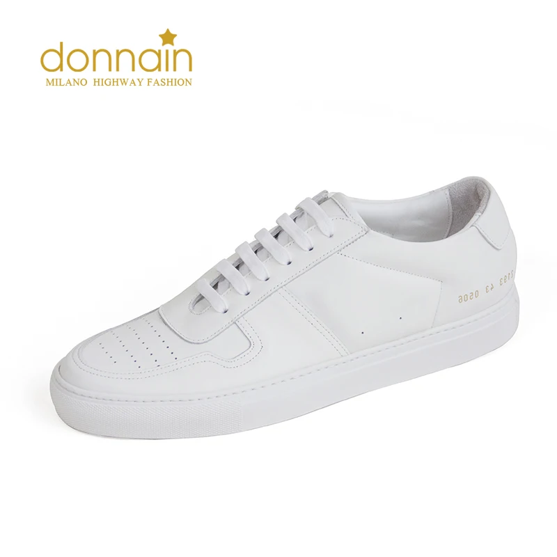 

DONNAIN White Flat Casual Couple Sneakers Genuine Leather Lace Up Unisex Men Women Minimalist With Hole Breathable Running Shoes