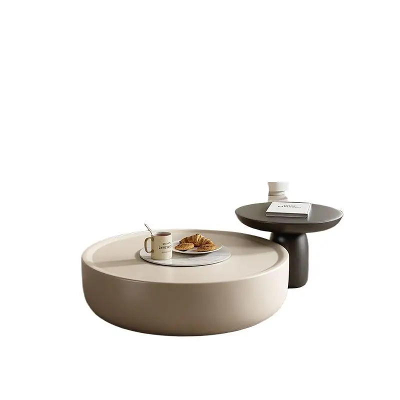 

Cream style coffee table small apartment simple modern round solid wood combination side table