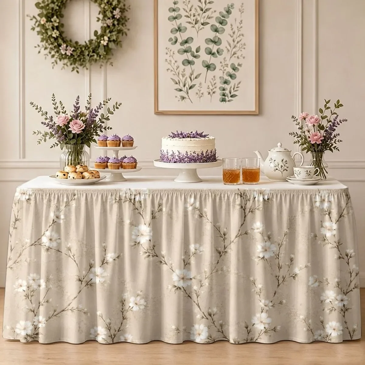 1 PC party, table skirt, retro flower branch table skirt, French country style table skirt