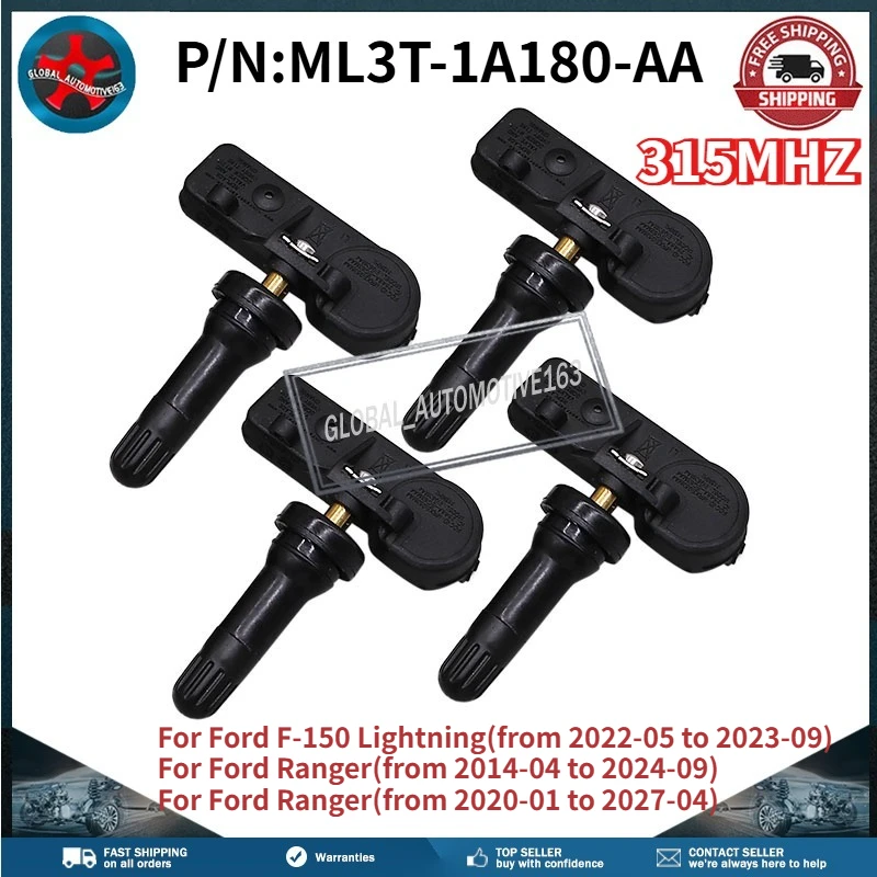 

4PCS Tire Pressure Monitor Sensor ML3T-1A180-AA 315MHZ For Ford F-150 Lightning Ford Ranger Lincoln Navigator ML3T1A180AA