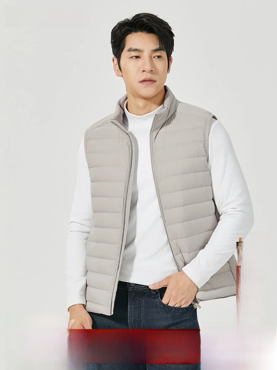 Lilanz Double Layer Woven Men's down Vest Warm Stand Collar Sleeveless Jacket Fashionable Urban Style Business Casual Pure Color