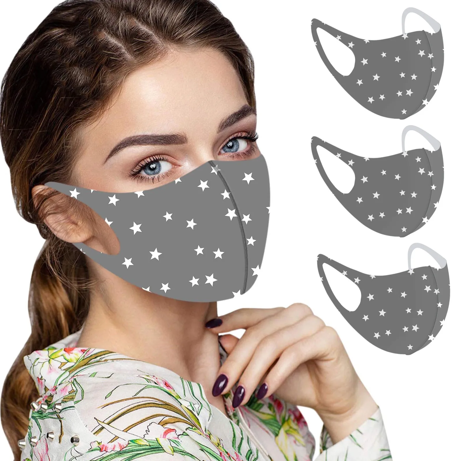 3pcs Adult Fashion Print Washable Reusable Windproof Face Mask Odorless And Irritation-Free Comfortable Personal Protective Mask