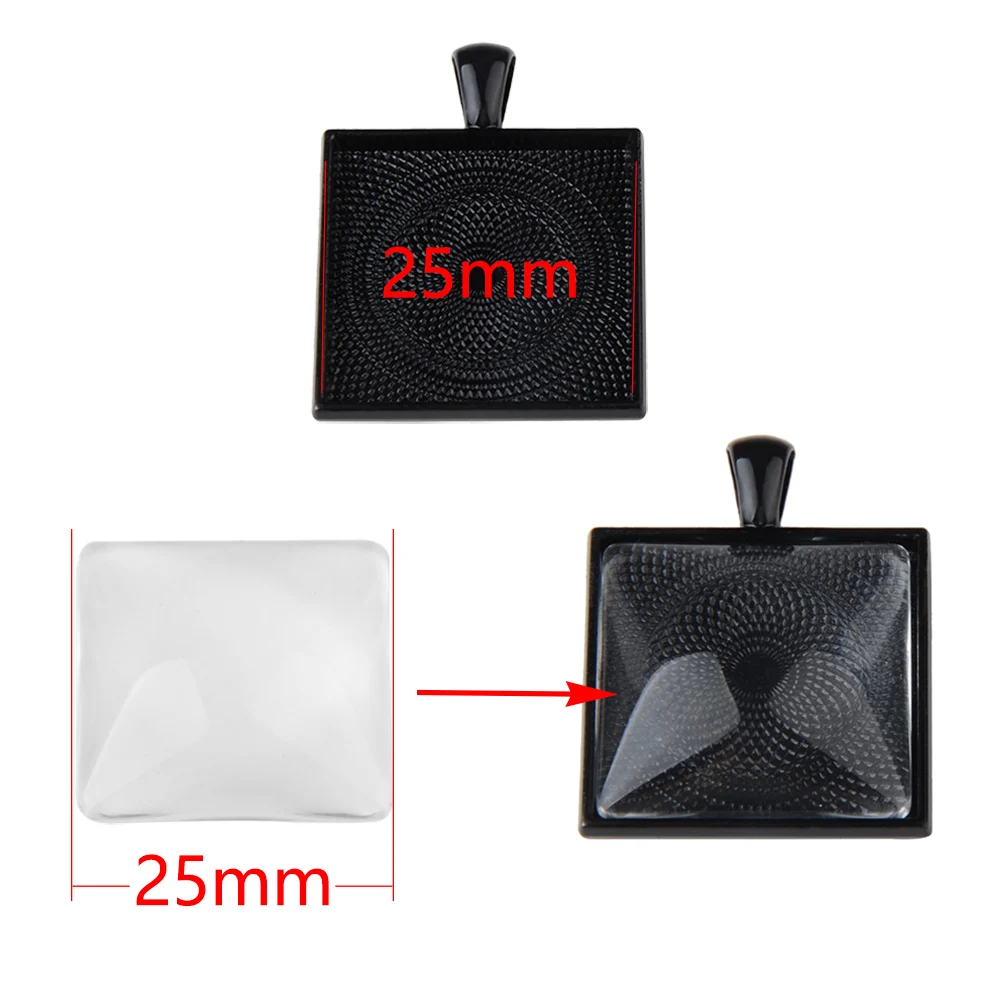 LFPU 25mm Square Cabochons Base Settings Antique Bronze Black Pendant Bezel Tray For DIY Glass Cabochon Necklace Making