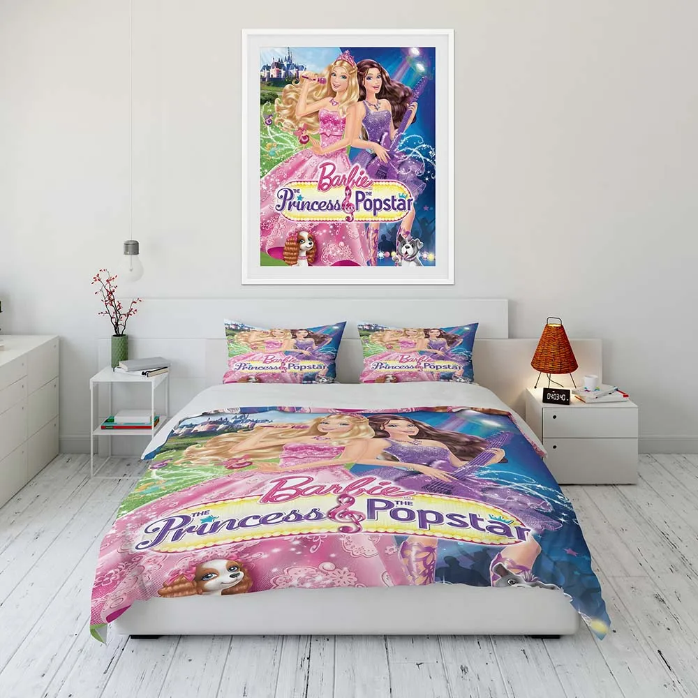 Imagem -06 - Barbie Cartoon Anime Stitch Duvet Cover Conjunto para Crianças Consolador King Size Colcha de Cama Rainha e Gêmeo Grade a Impresso Crianças 3d