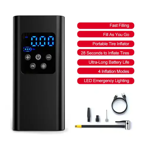LED 조명이 있는 휴대용 타이어 팽창기, 6000mAh 및 150PSI 공기 펌프, 자동차 모터 자전거 공