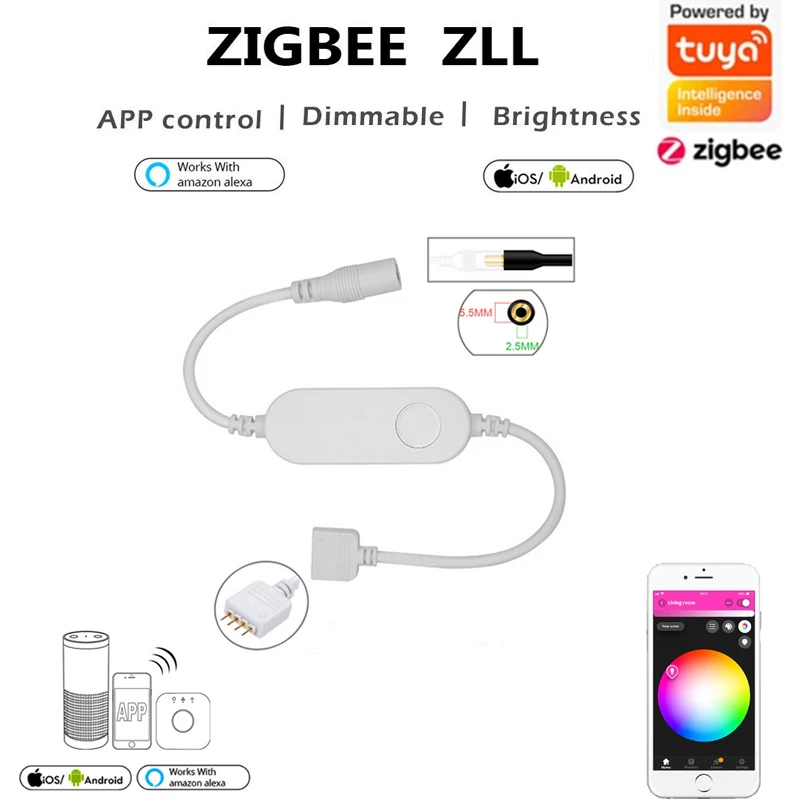 Zigbee 3.0 RGB LED Controller 5050 Led Strip Light Tuya Zigbee DC5V 12V 24V Smart Life App Controller For Alexa/Google Home