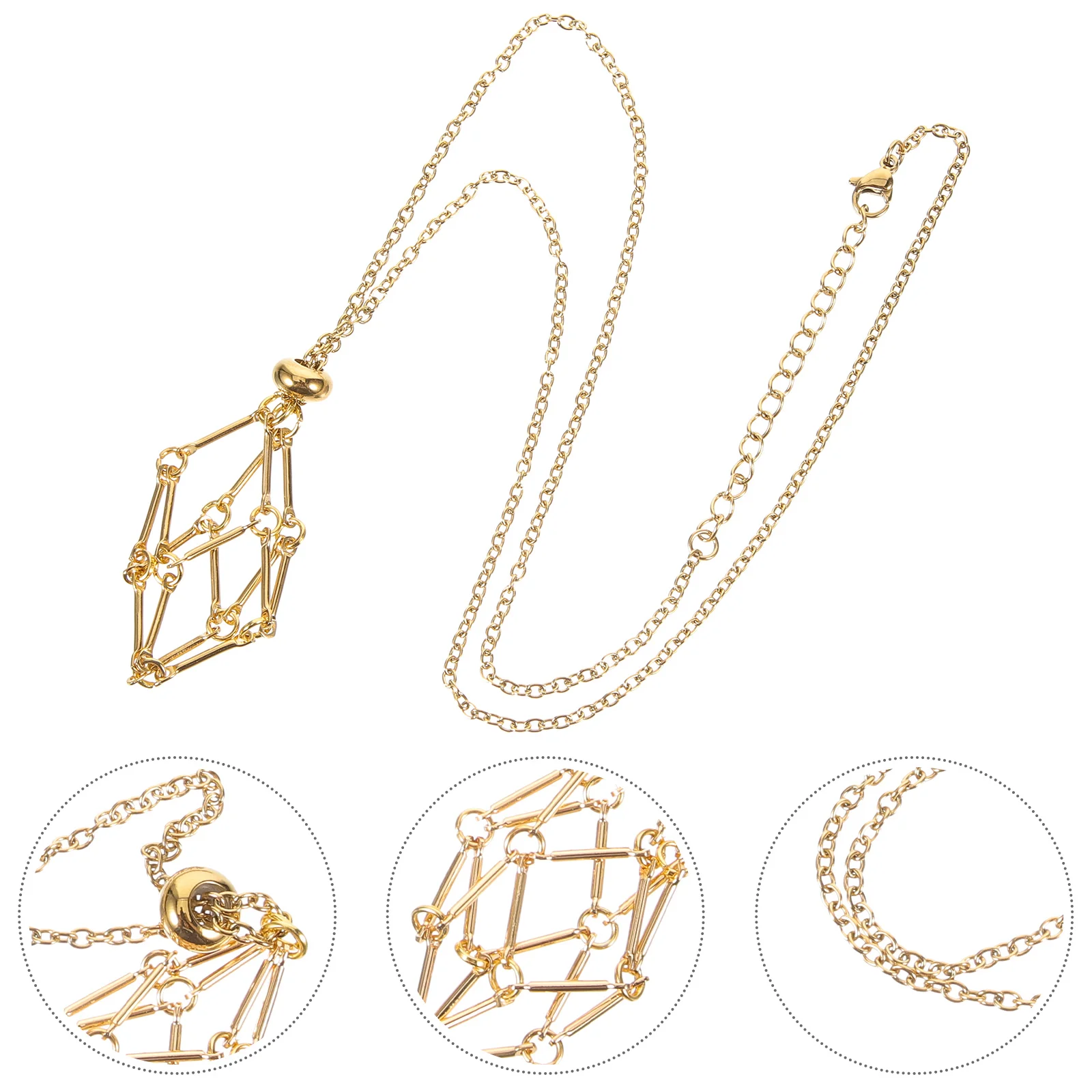 Necklace Cord Natural Crystal Raw Stone Mesh Bag Metal Bamboo Braided Pendant Adjustable Chain Miss Brackets Jewelry Copper
