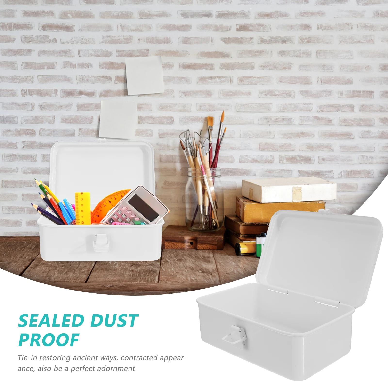 صندوق تخزين الأدوات المكتبية حاوية منظم سطح المكتب للوازم المدرسية والمكتب المنزلي وحامل أشتات صندوق ملفات قوي متعدد الأغراض #5