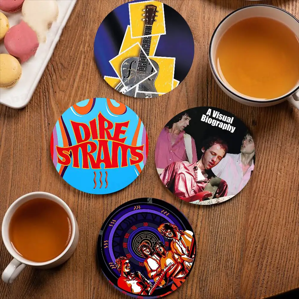 D-Dire S-Straits Singer Band pattern art painted wooden anti-slip coasters, suitable for decoration of living room kitchenware