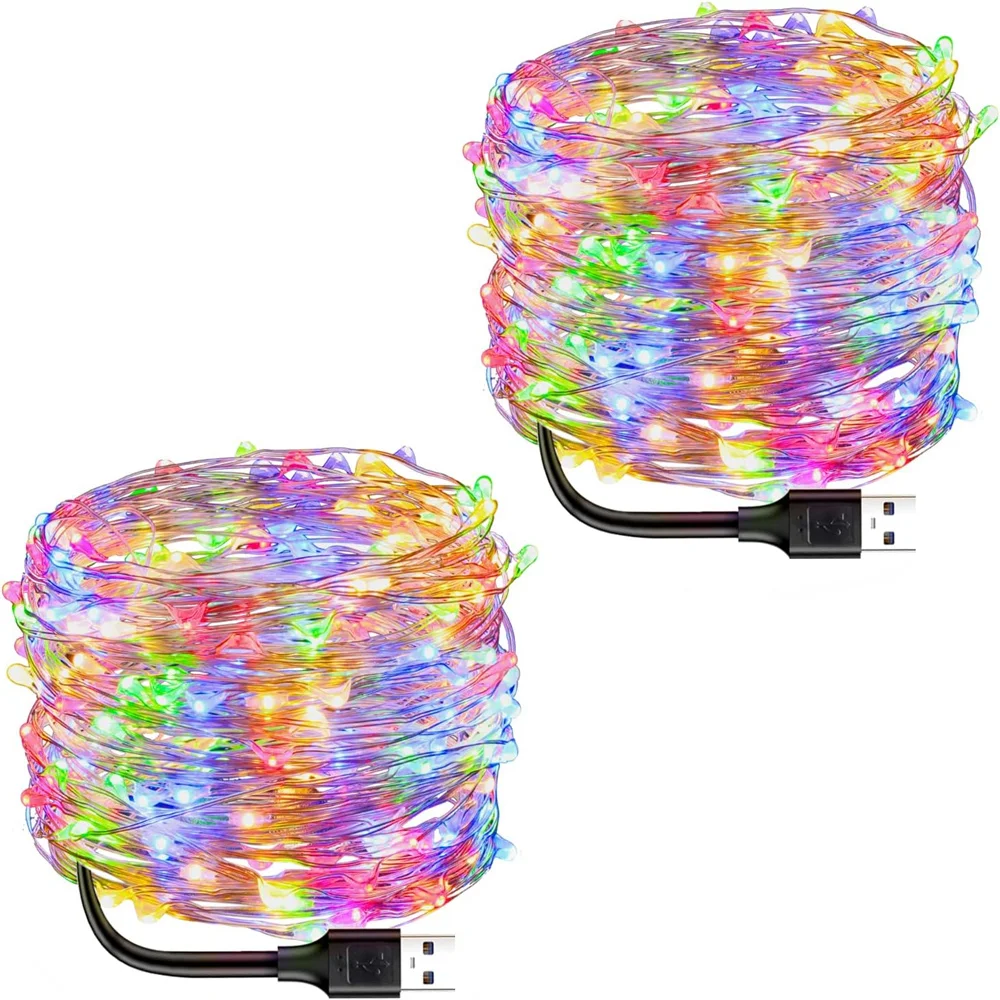 10M 100 LED String Lights USB Powered Silver Wire Starry Fairy  Lights for Xmas Tree Camping Bedroom Dorm Party Wall Outdoor De