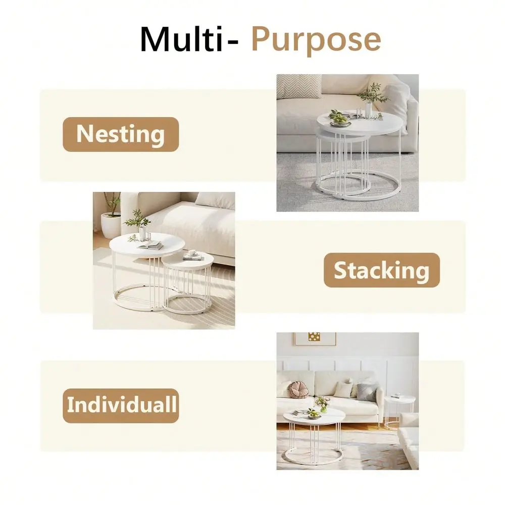 

Coffee Table 23.6 Round Coffee Table Set Of 2 Wooden Nesting Table With Metal Frame Ceter Tables For Living Room Bedroom