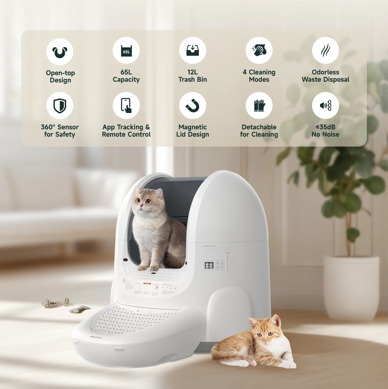 Amicura Cura 2 Katzentoilette, 360-Grad-Erkennung, intelligente  selbstreinigende Katzentoilette, Anti-Falle-App-Steuerung, 65 l,  geruchsdicht - AliExpress 15