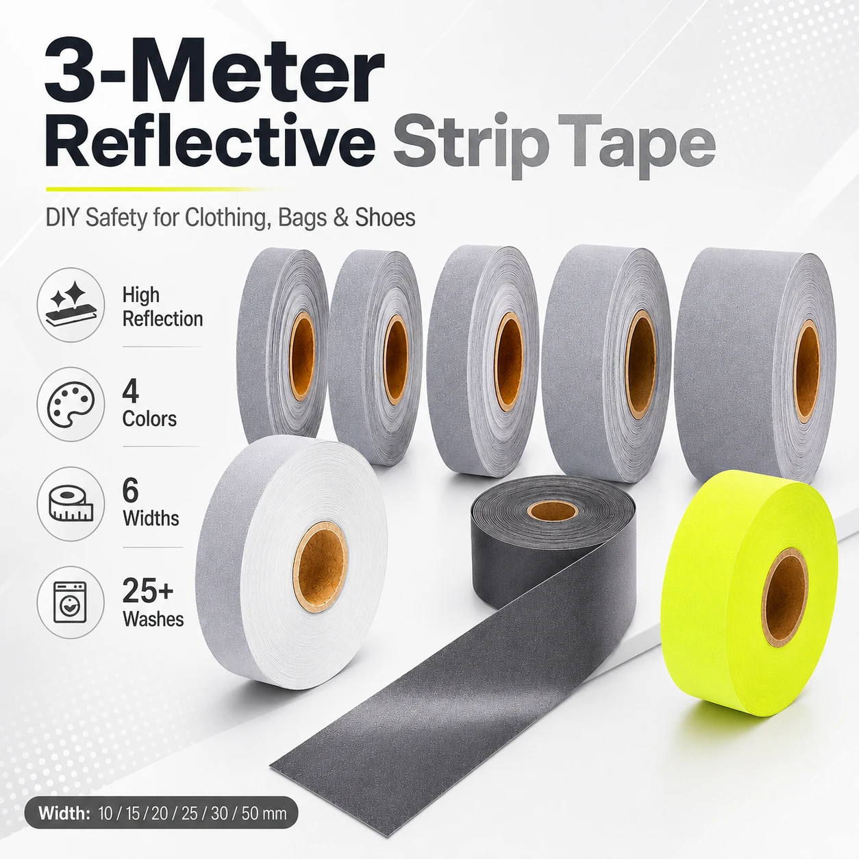 1/3/5Pcs Reflective Safety Tape for Running Cycling, High Visibility Self-Adhesive Warning Sticker for Helmet, Bag, Jacket