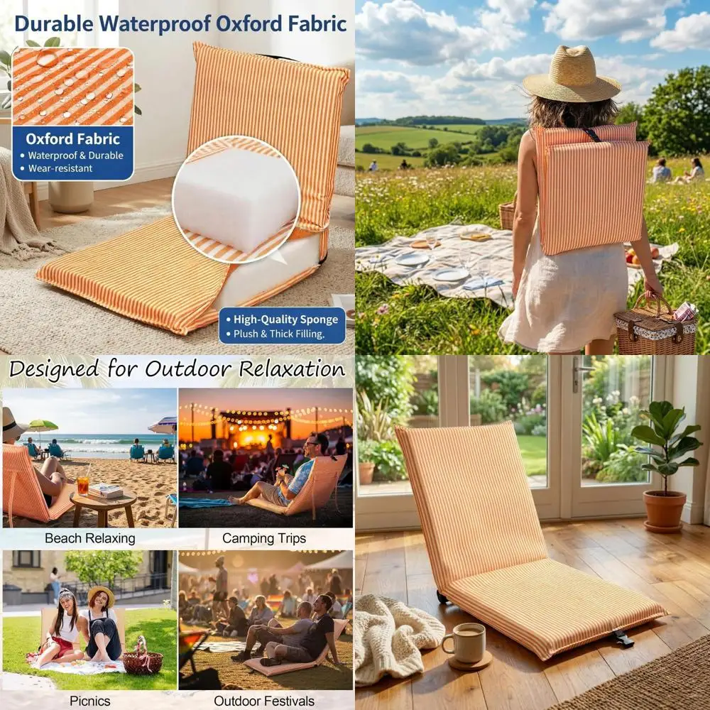 

Adjustable Back Support Floor Chair for Adults - Portable Padded Seating, Sleeper Bed, Couch, Recliner, and Meditation in Living