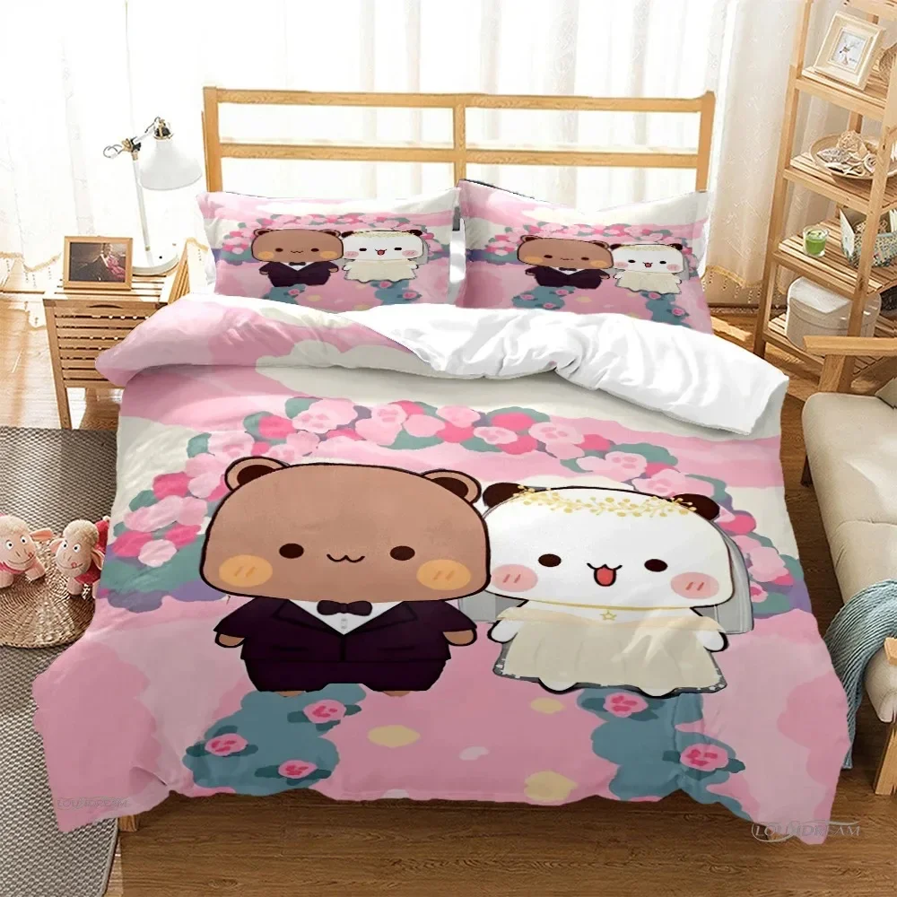 Top Cute Bubu Dudu Cartoon Bear Panda Duvet Cover kawaii Bedding set Soft Quilt Cover and Pillowcases SingleDoubleQueenKing Kids